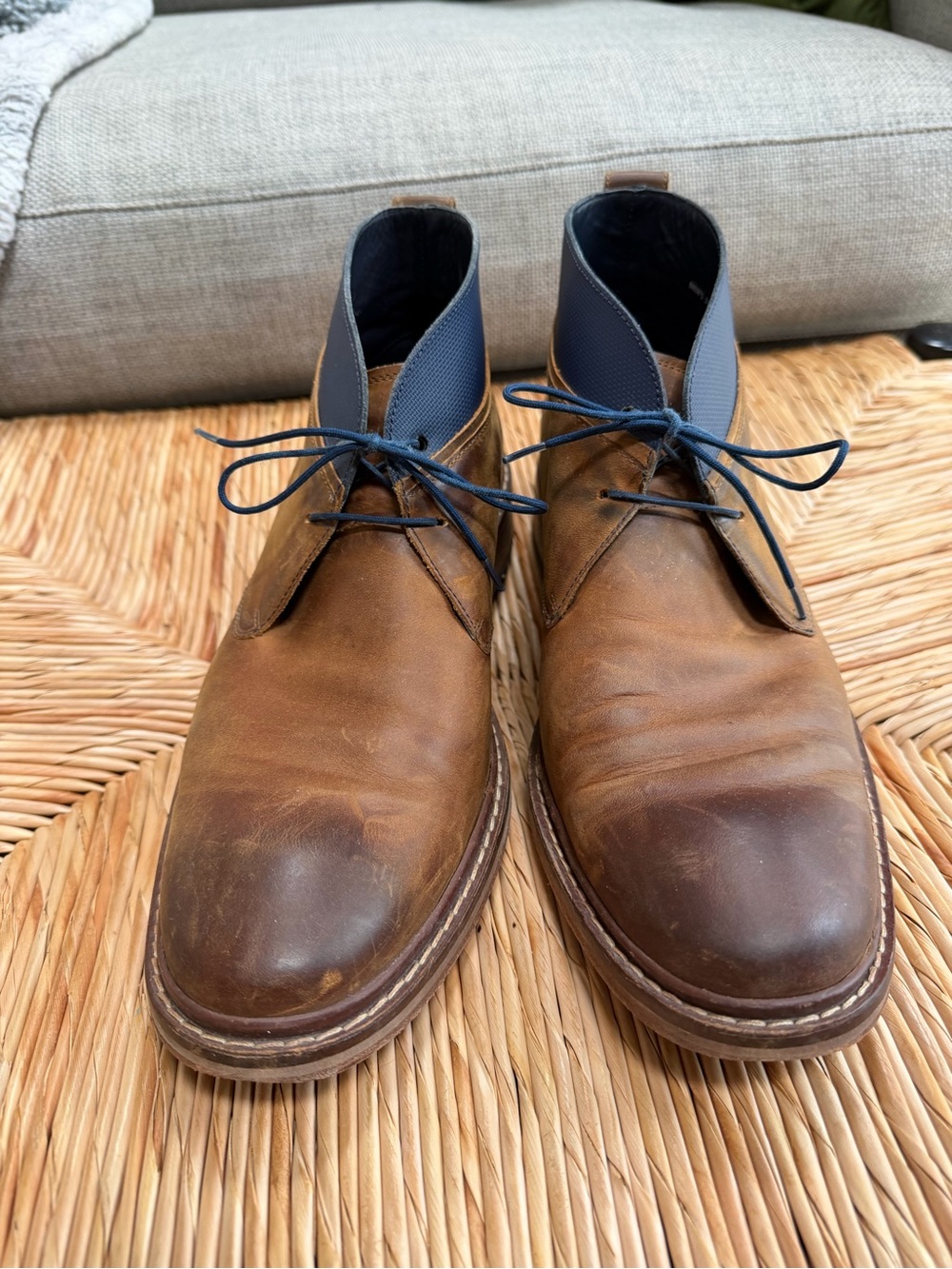 Cole Haan Brown Leather Chukka Boots with Blue Collar